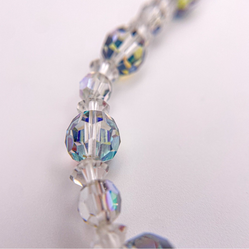 Vintage Coro 1950’s Clear Aurora Borealis AB Faceted Crystal Choker Necklace - Picture 6 of 9